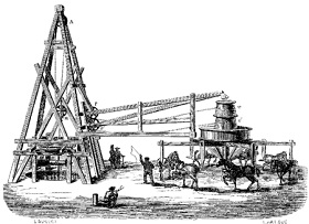  Manège et treuil employés pour le forage du puits de Grenelle.